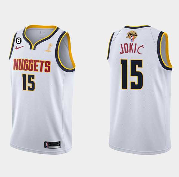 Mens Denver Nuggets #15 Nikola Jokic White 2023 Finals Champions Association Edition With NO.6 Patch Stitched Basketball Jersey